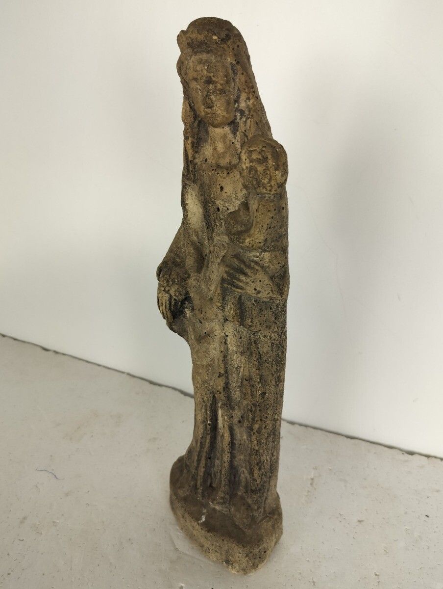 Outdoor Protection Carved Stone French Virgin Mary Infant Jesus Htf  Madonna Chr photo for sale