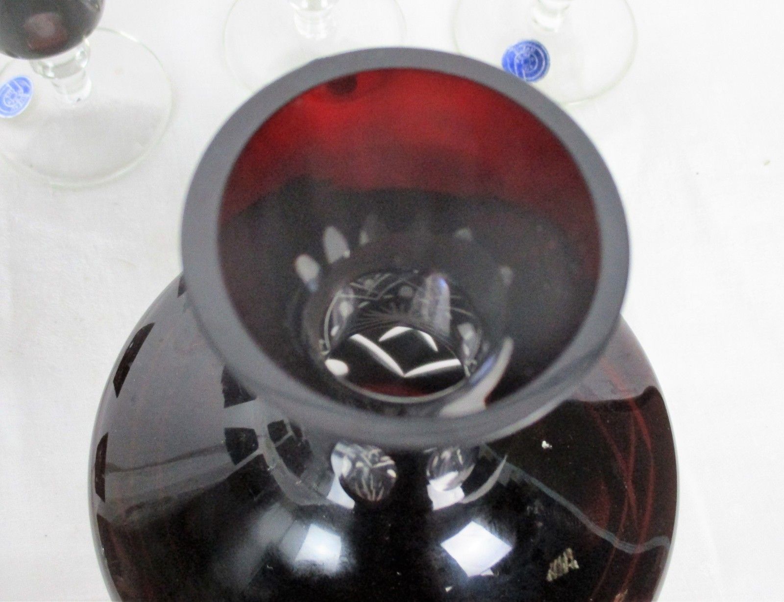 Crystal Decanter Set With 6 Shot Glasses Amethyst Cut To Clear Buzau Perla Lux photo 185.0