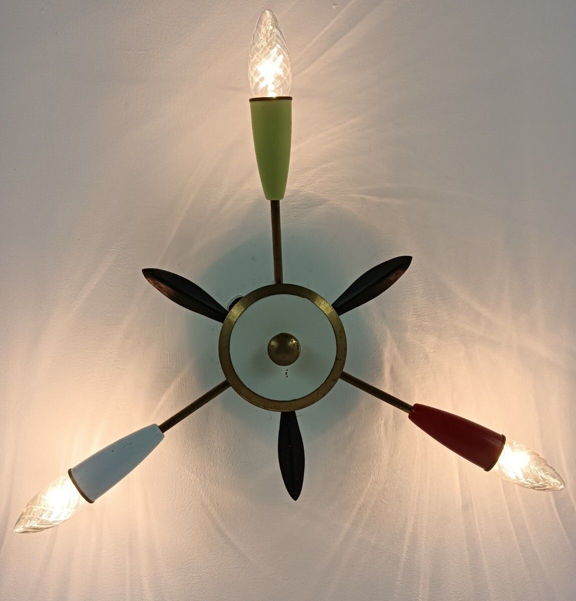 Stilnovo Sputnik Spider Chandelier 3 Lights Arm Vintage Retro Funky Pop Art Styl photo vinterior