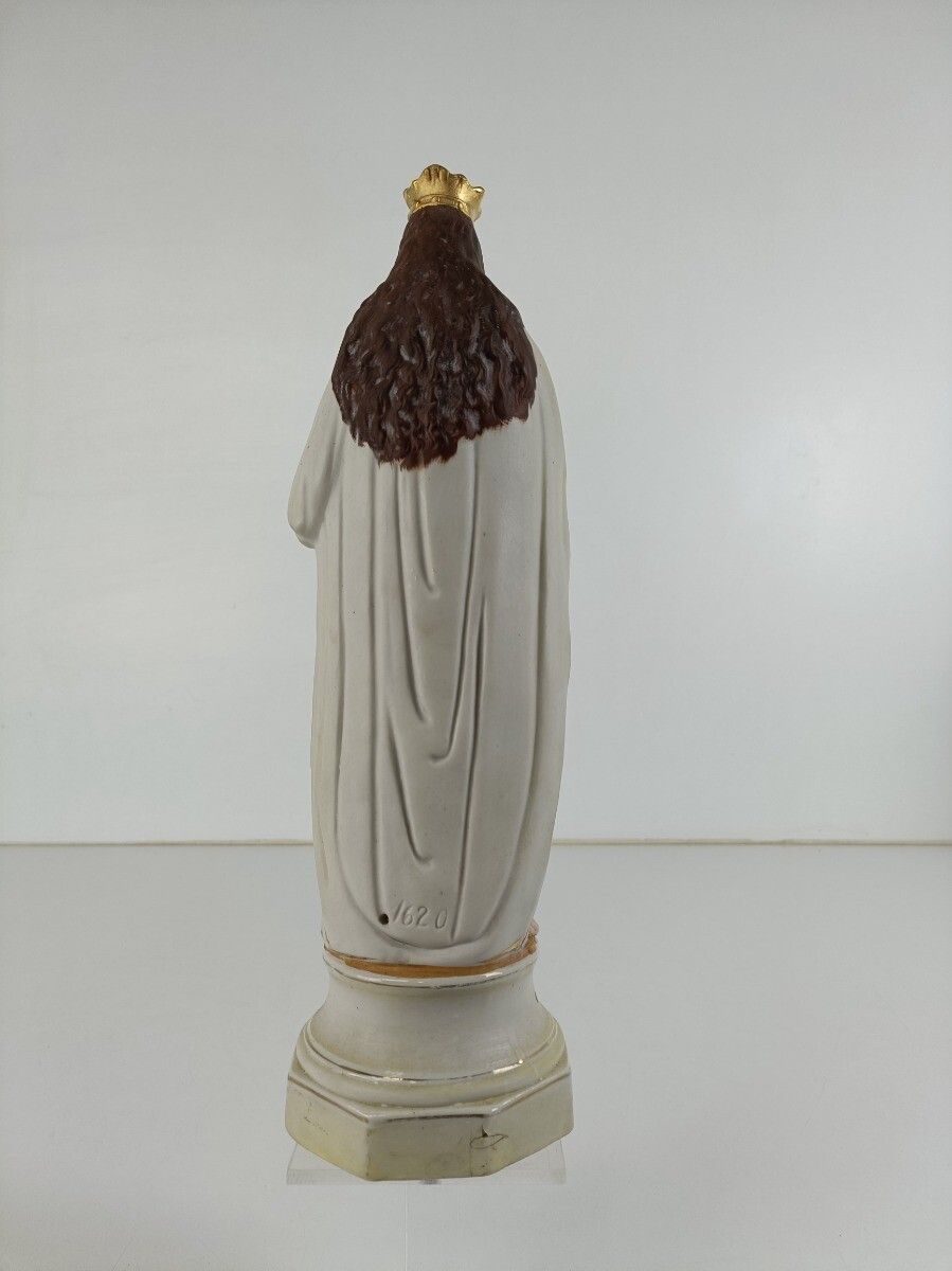 Bisque Porcelain Antique Statue Virgin Mary Madonna With Infant Child Pastel Blu photo vinterior