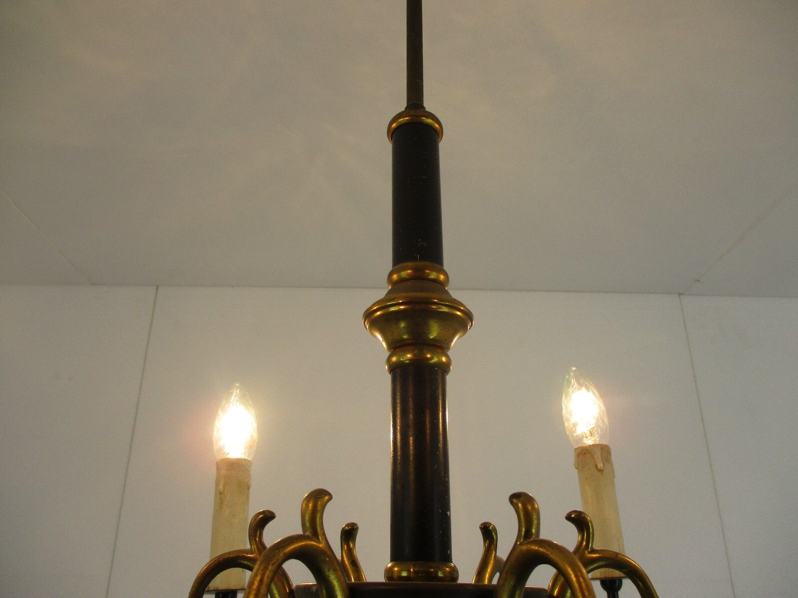 6 Arms Lights Pan Chandelier Revival French Vintage Modernist Brass photo vintage