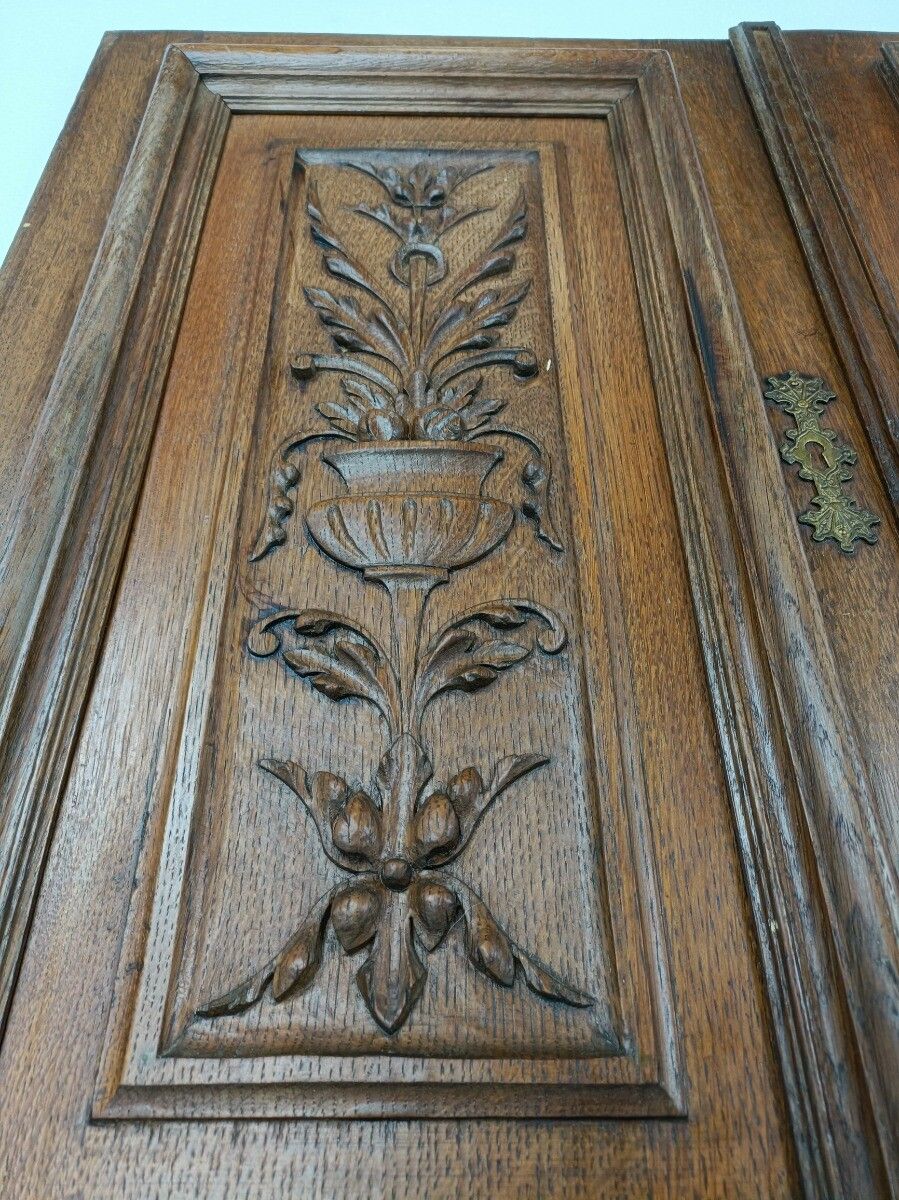Pair French Hand Carved Wood Oak Door Panels Reclaimed Architectural Flower Bask photo buy