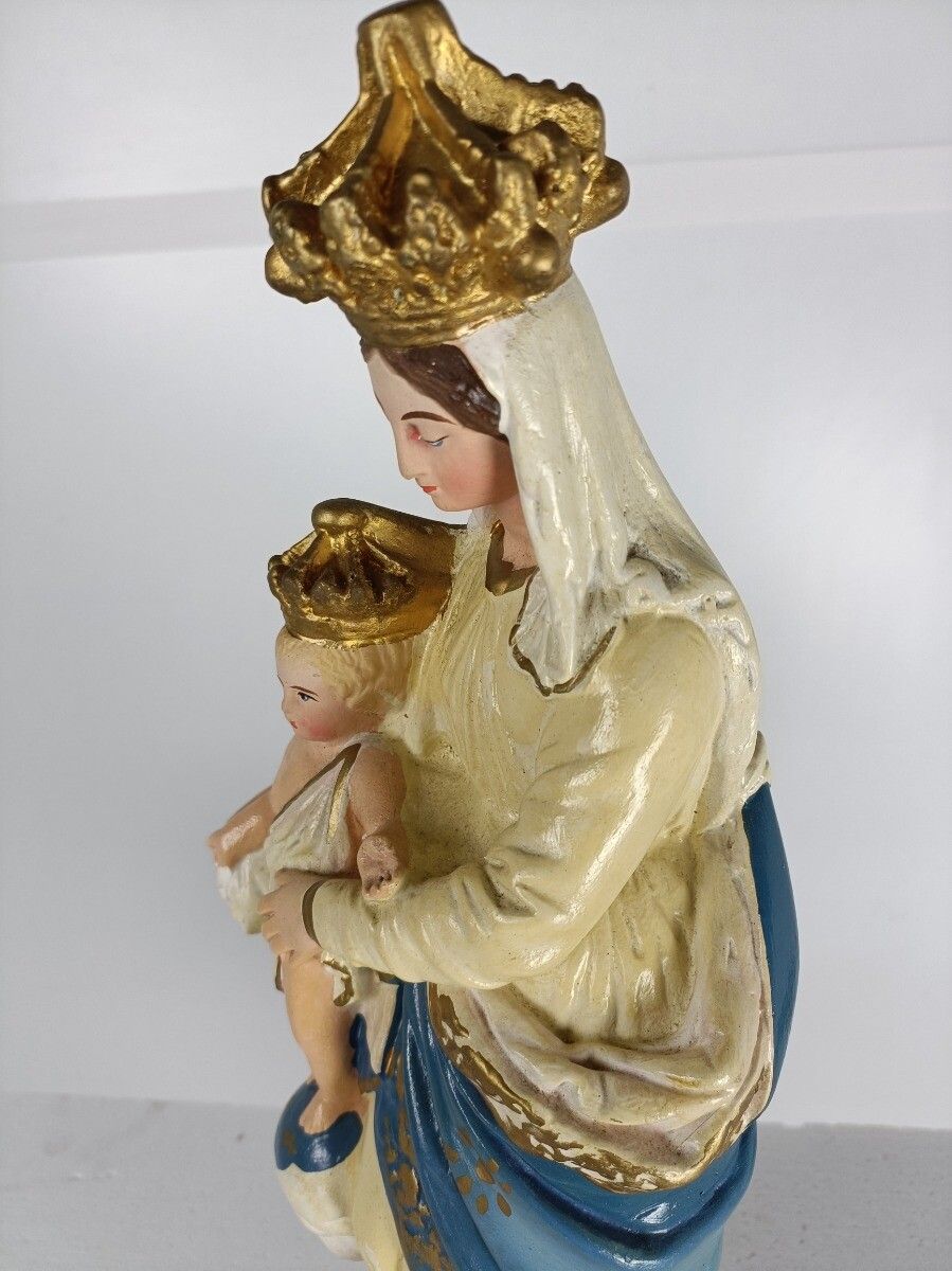 Antique Neo Gothic Statue Plaster Polychrome Our Lady Of Victory With Infant Ang photo buy