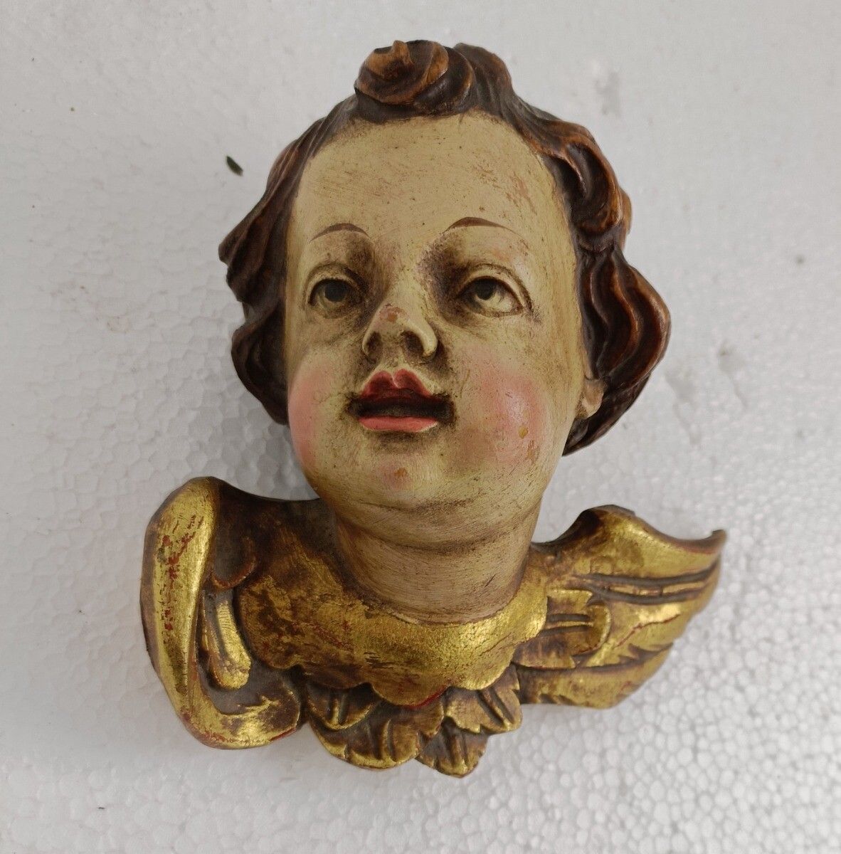 Angel Sculpture  Italian Wood Carving Statue Wooden Archangel Figure Wallhangi photo furniture