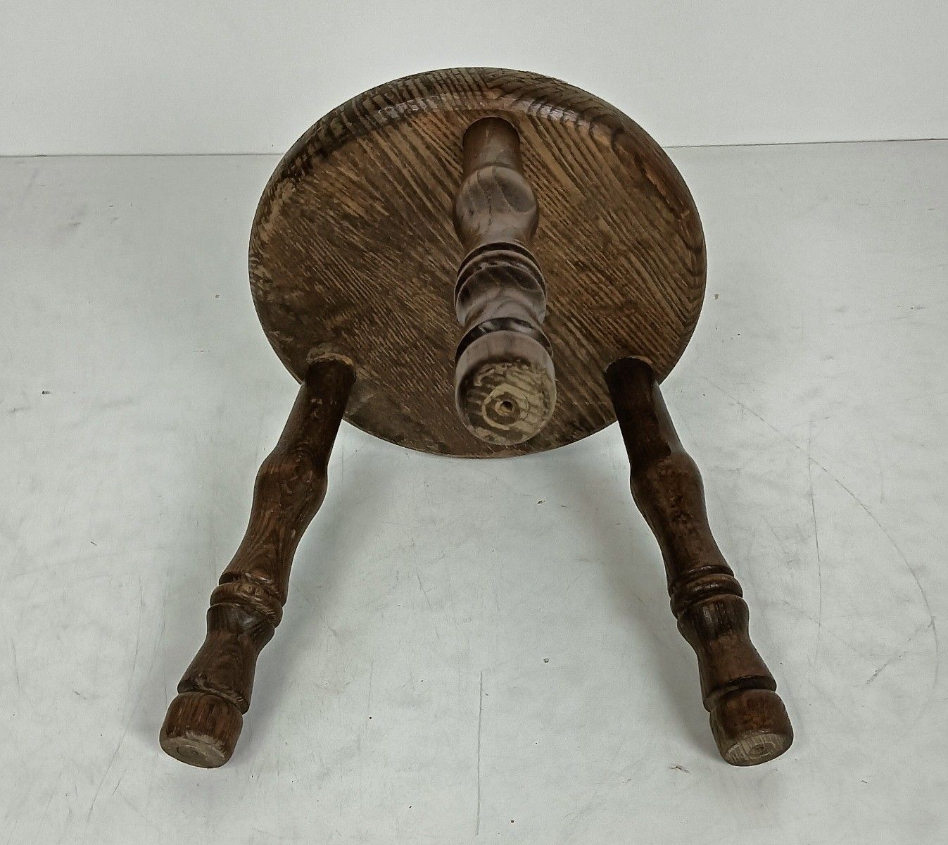 Small Vintage Carved Wooden Milking Farmers Stool Side Table Plant Stand Barn St photo for sale