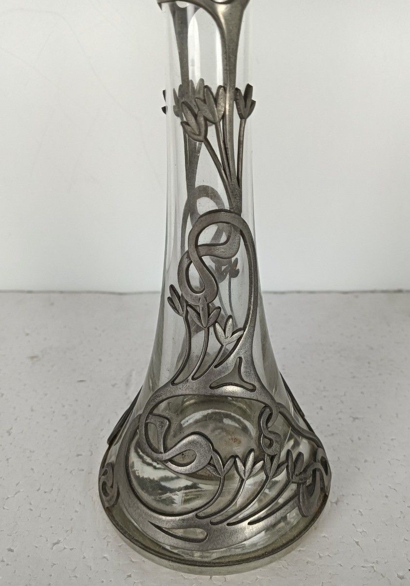 Home Decor Art Deco Vase Glass Etain Tin Belgium Marked Potstainiers Beautiful photo