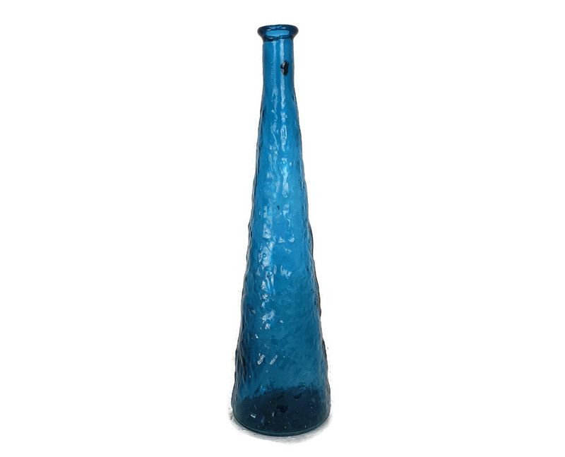 Vintage Retro Art Glass Genie Bottle Vase  Blue Empoli  Italy Italian Retro Pop