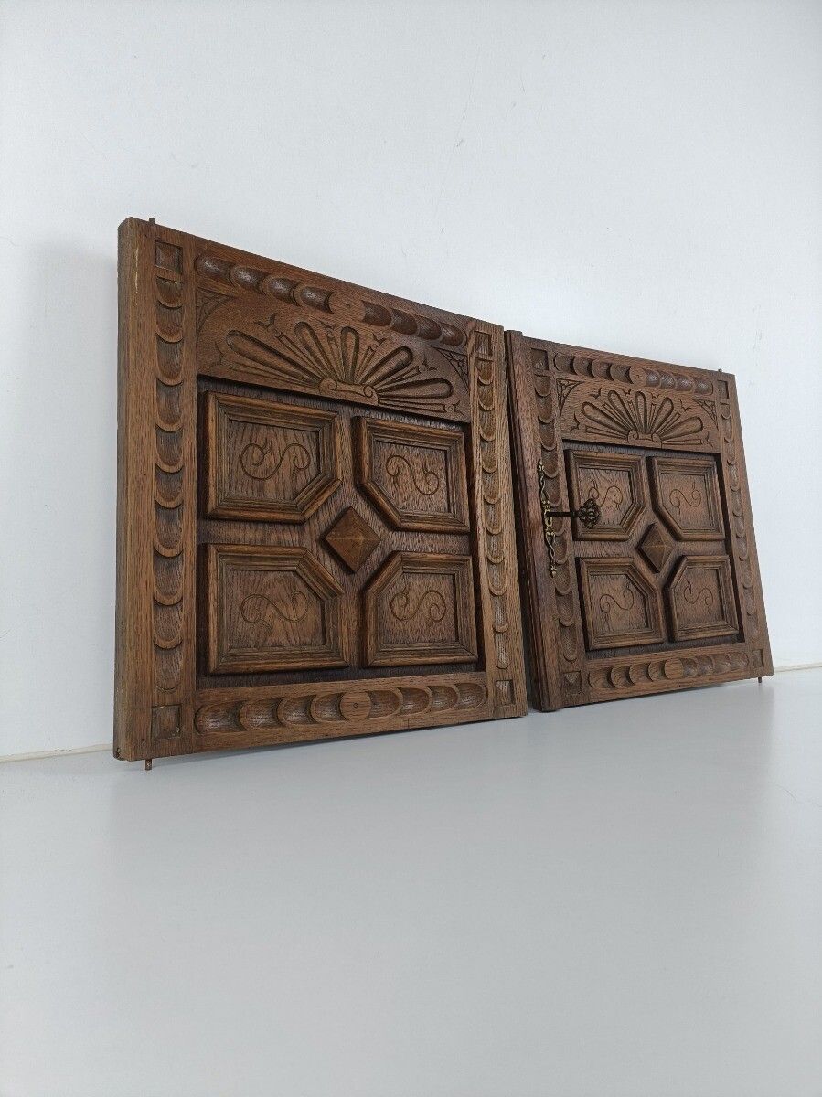 Pair Antique Hand Carved Wood  Door Panels Reclaimed Architectural  Salvaged 19t photo furniture