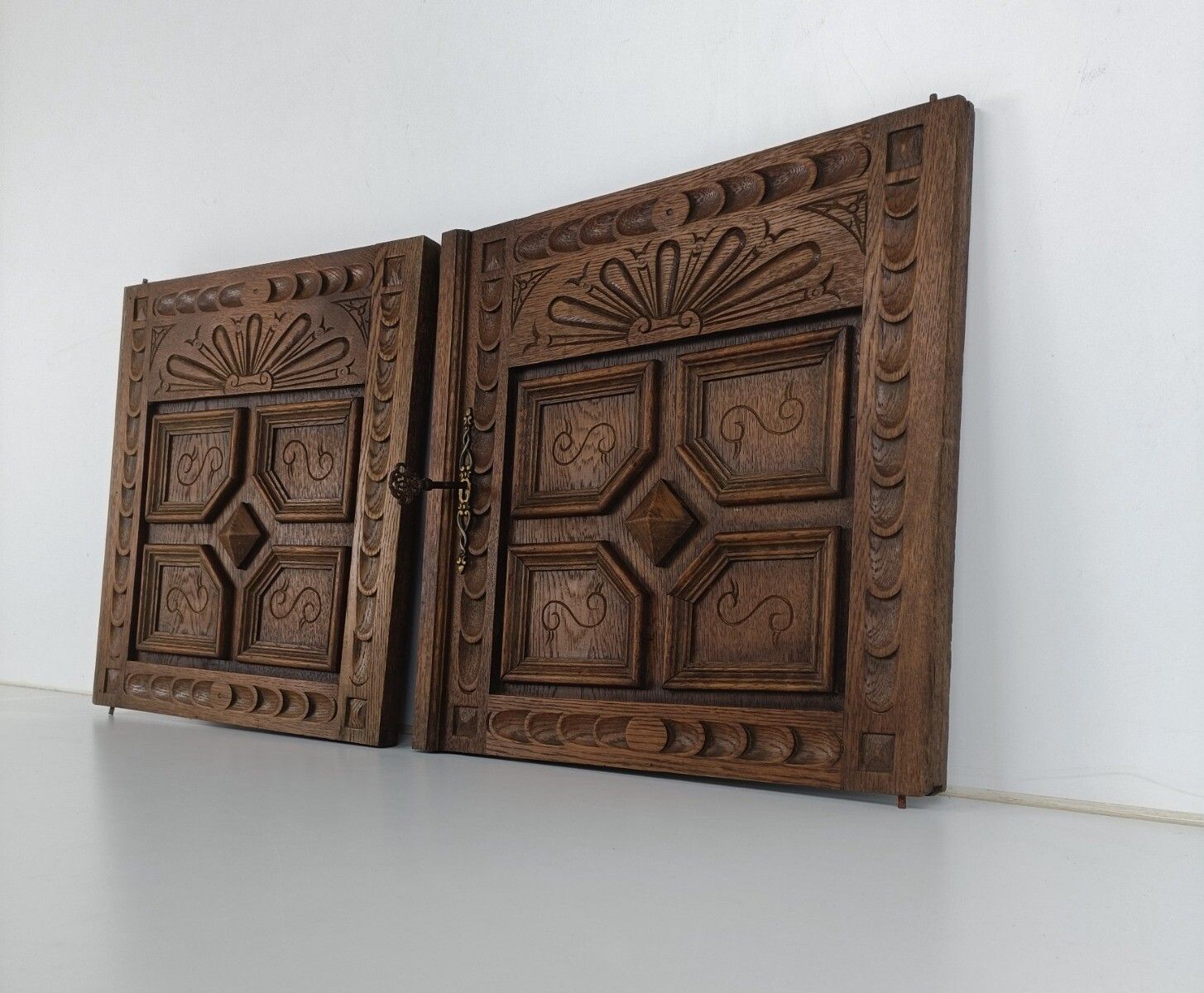 Pair Antique Hand Carved Wood  Door Panels Reclaimed Architectural  Salvaged 19t photo for sale
