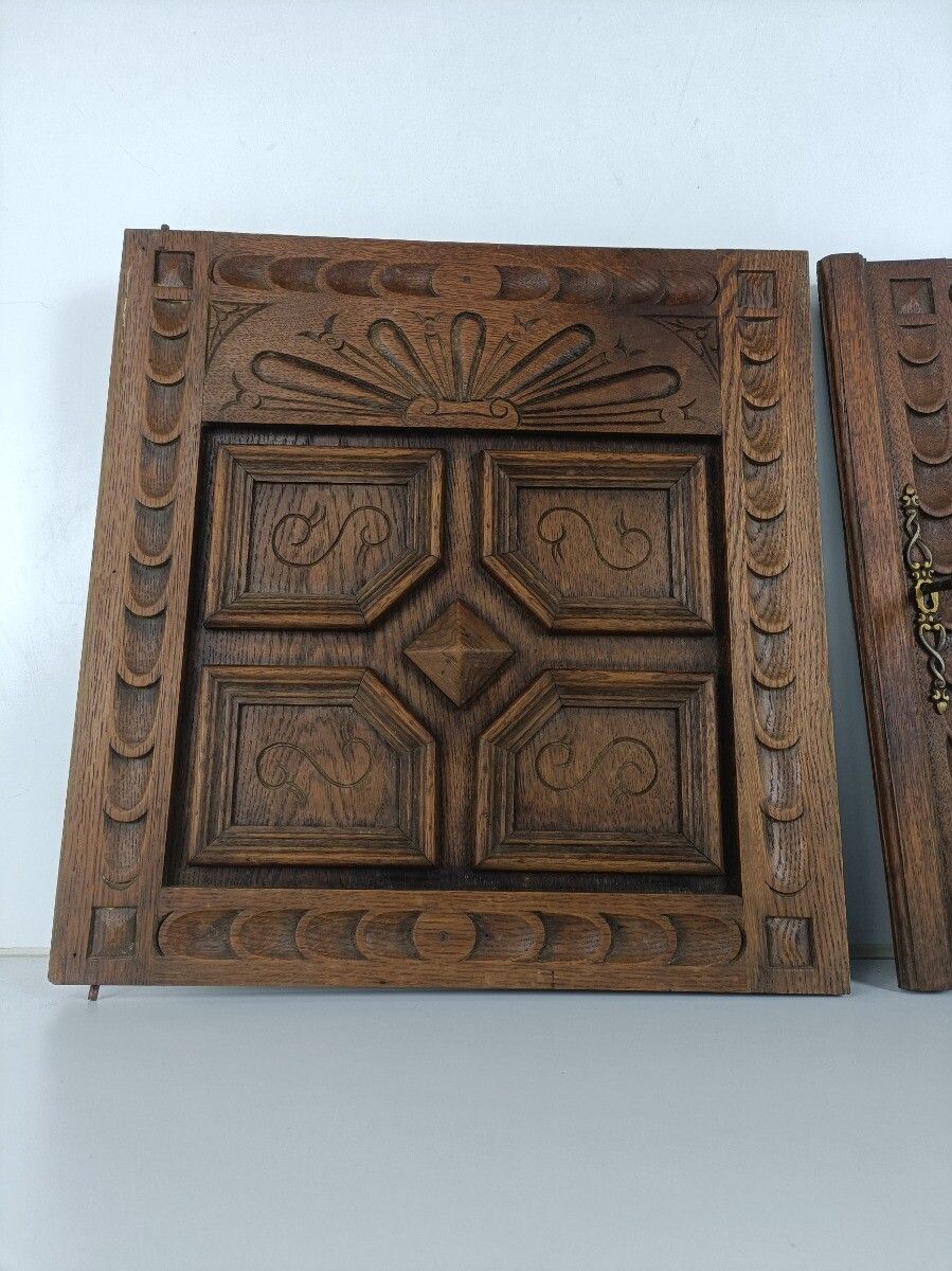 Pair Antique Hand Carved Wood  Door Panels Reclaimed Architectural  Salvaged 19t photo Home Fixtures