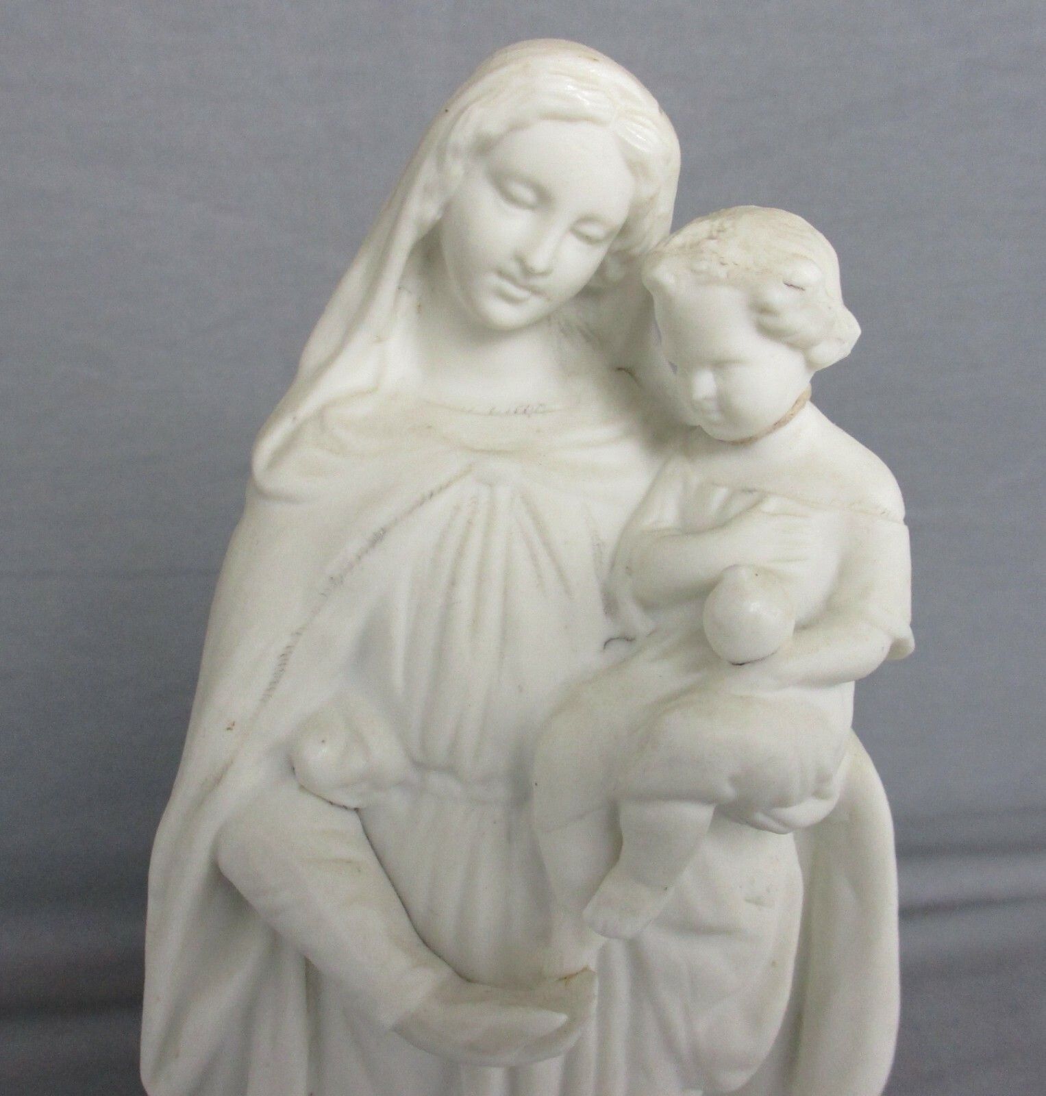 French Antique 1900 Bisque Statue Virgin Mary Our Lady Madonna Infant Jesus 9.8" photo furniture