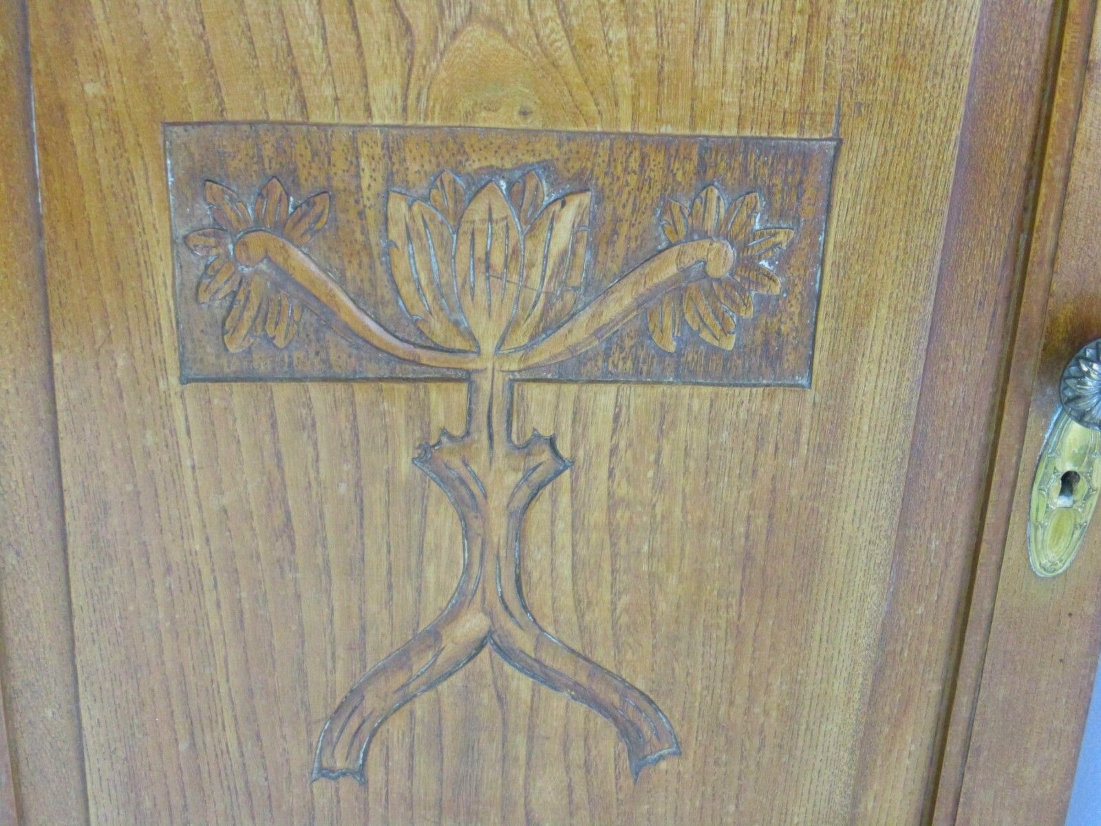 Pair Antique Hand Carved Wood Door Panels Reclaimed Architectural Trees photo 278.0