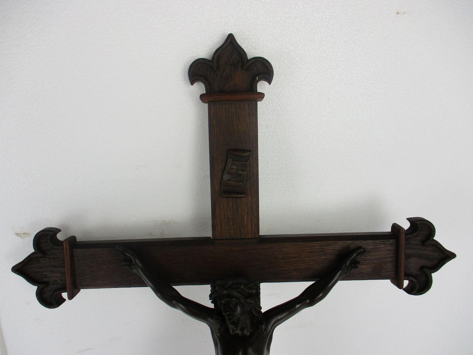 Large French Oak Hanging Church Crucifix Cross Jesus Christ Bronze Stunning Art photo Art