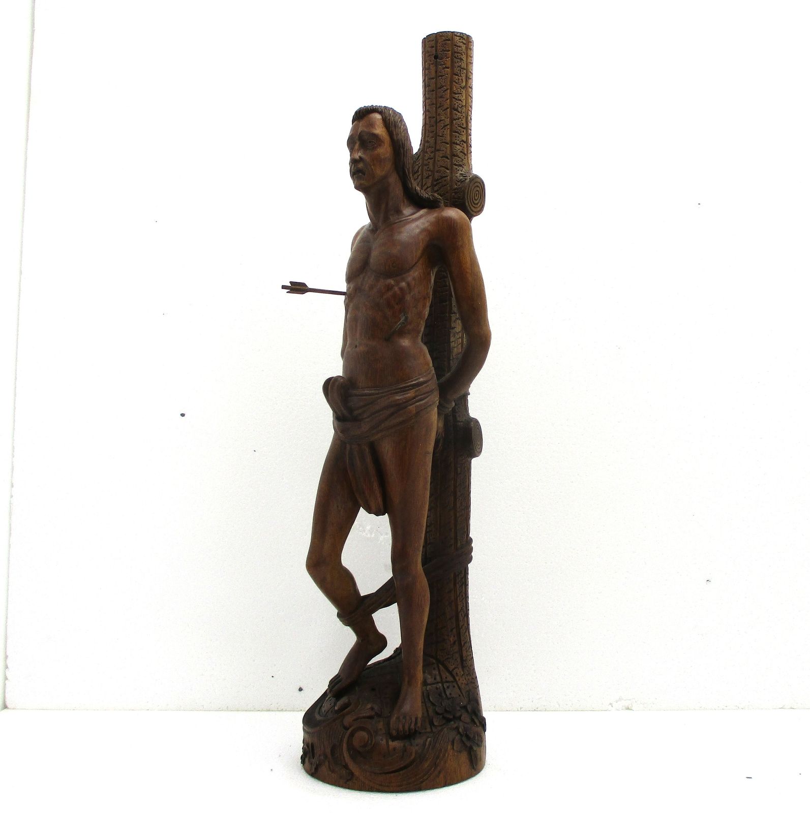 L Hand Carved Wooden Statue Saint Sebastian Martyr Saint Sculpture Collector Wow photo for sale