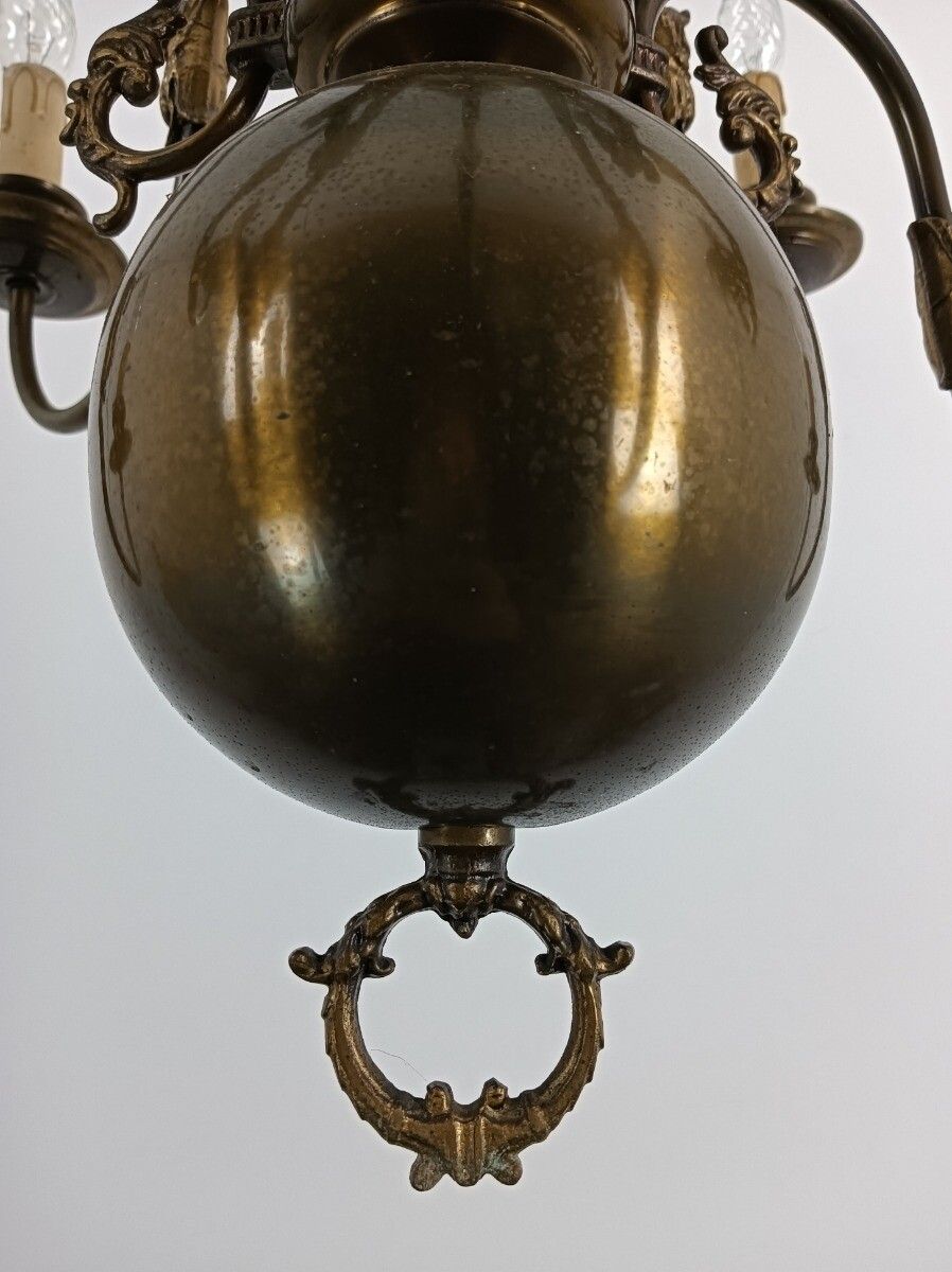 Double Flemish Dutch Chandelier Brass 10 Lights Fish Farmhouse Barn Style Vintag photo Lighting