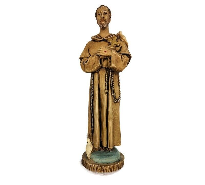Statue Figurine Saint Francis Of  Assisi Surrounded By Birds Resin Vintage Lovel