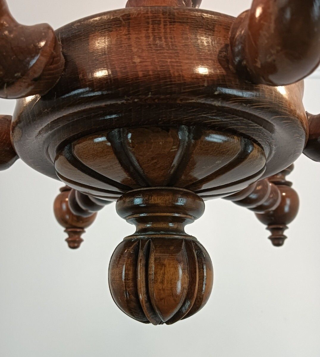Barley Twist Twisted Wooden Wood Chandelier Gorgeously Carved 6 Lights Arm Farmh photo vintage