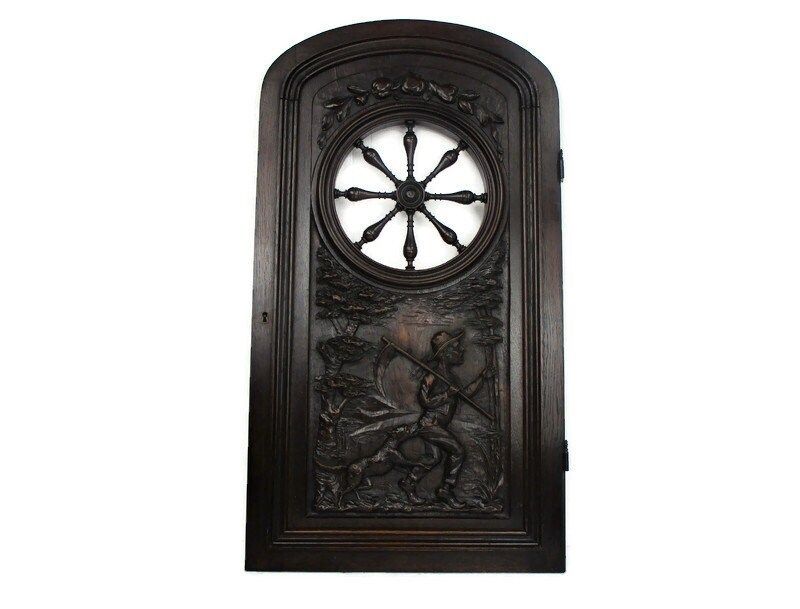 Antique French Breton Hand Carved Wood Oak Door Panel Reclaimed Architectural Fa