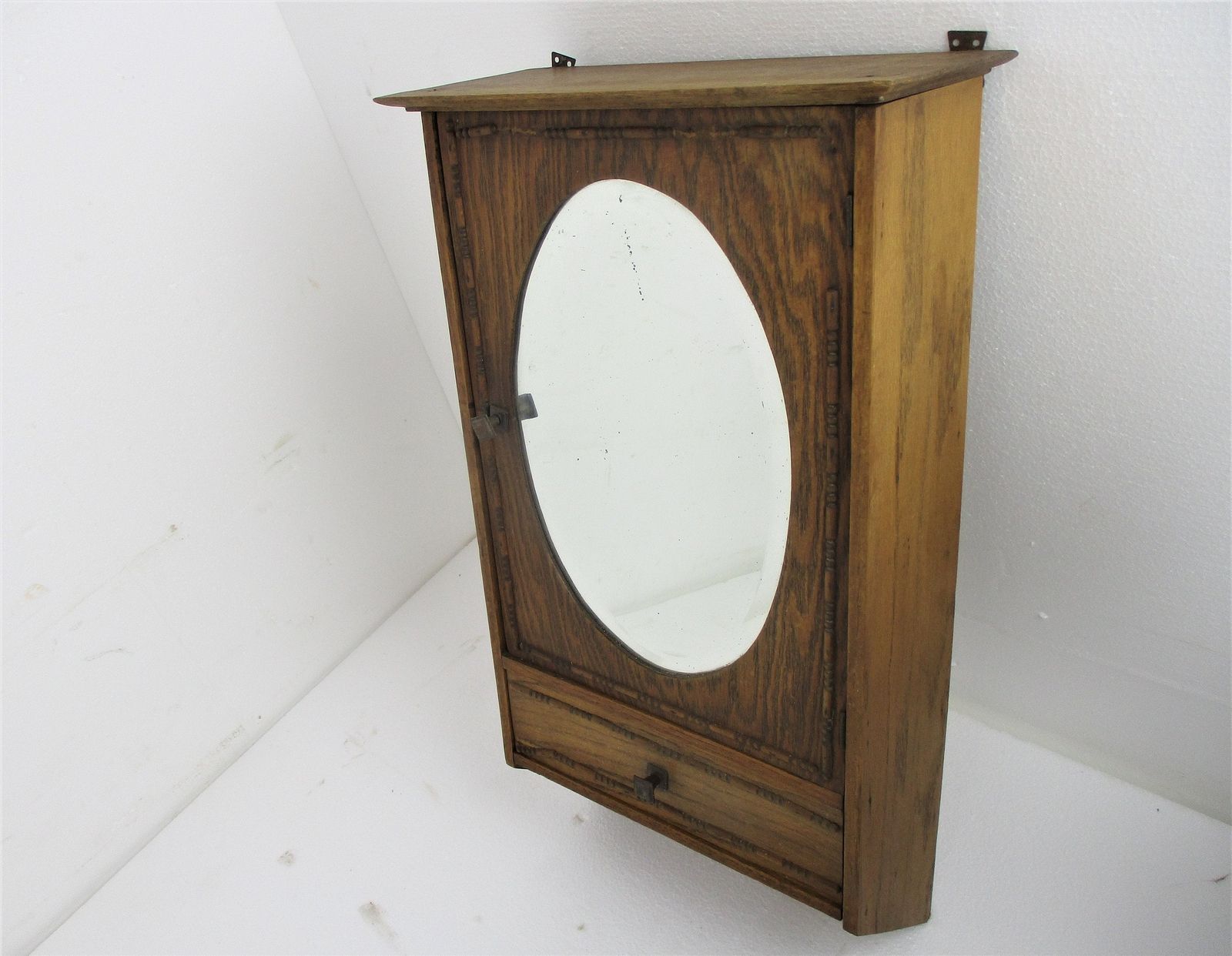 Kitchen Medicine Apothecary Wood Bathroom Cabinet Beveled Glass Wooden Hobnails photo for sale