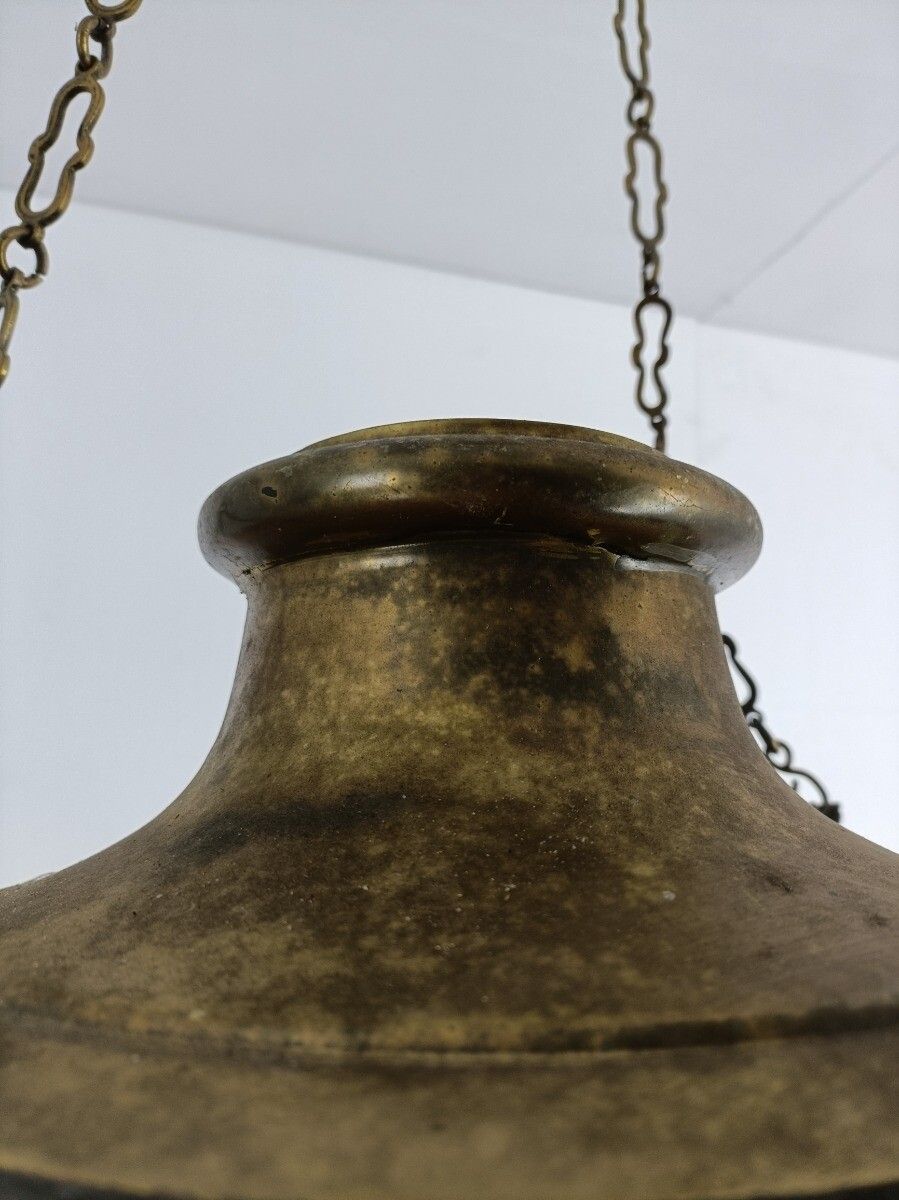 Antique French Brass  Neo Gothic Sanctuary Lamp Church Ornate Htf photo 728.0