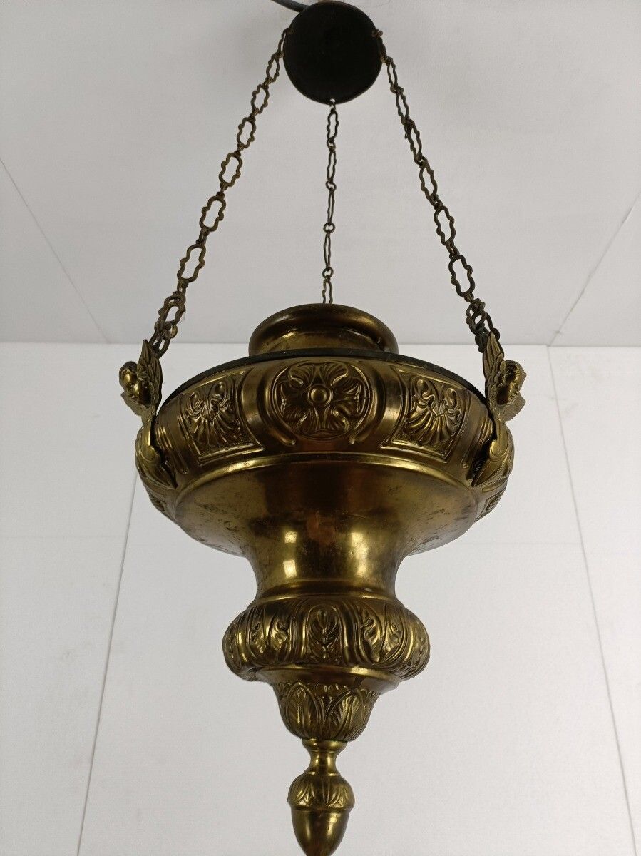 photo for sale Antique French Brass  Neo Gothic Sanctuary Lamp Church Ornate Htf