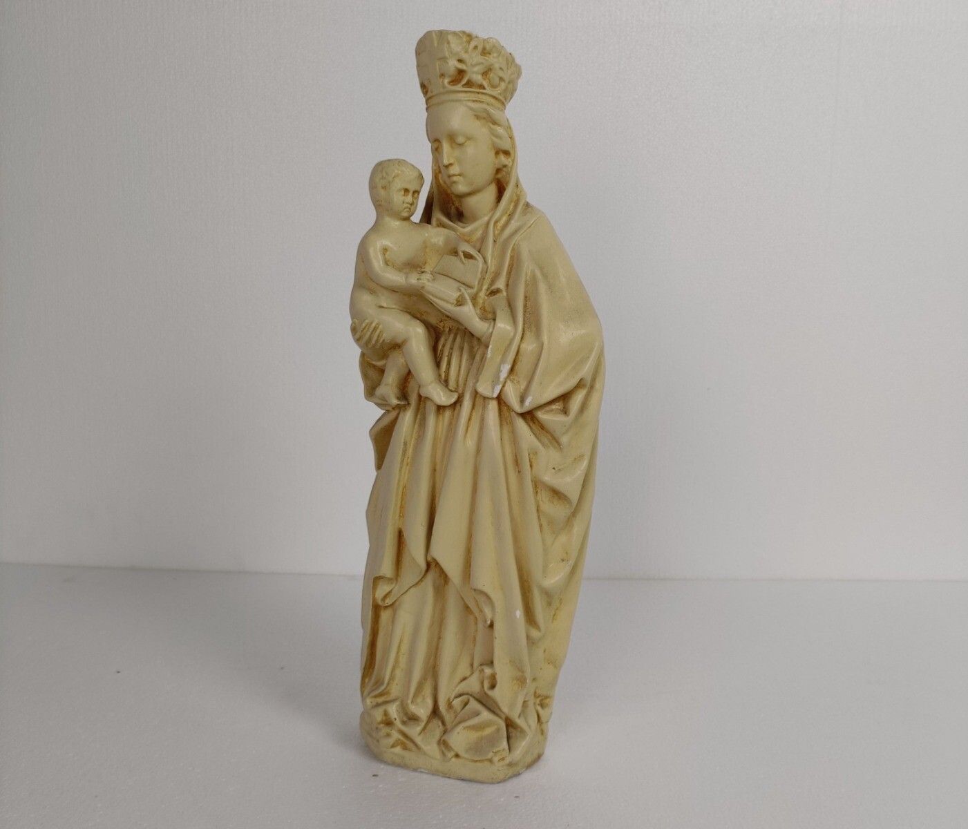 Statue Virgin Mary Madonna Crowned Infant Child Plaster Vintage Large Beautiful