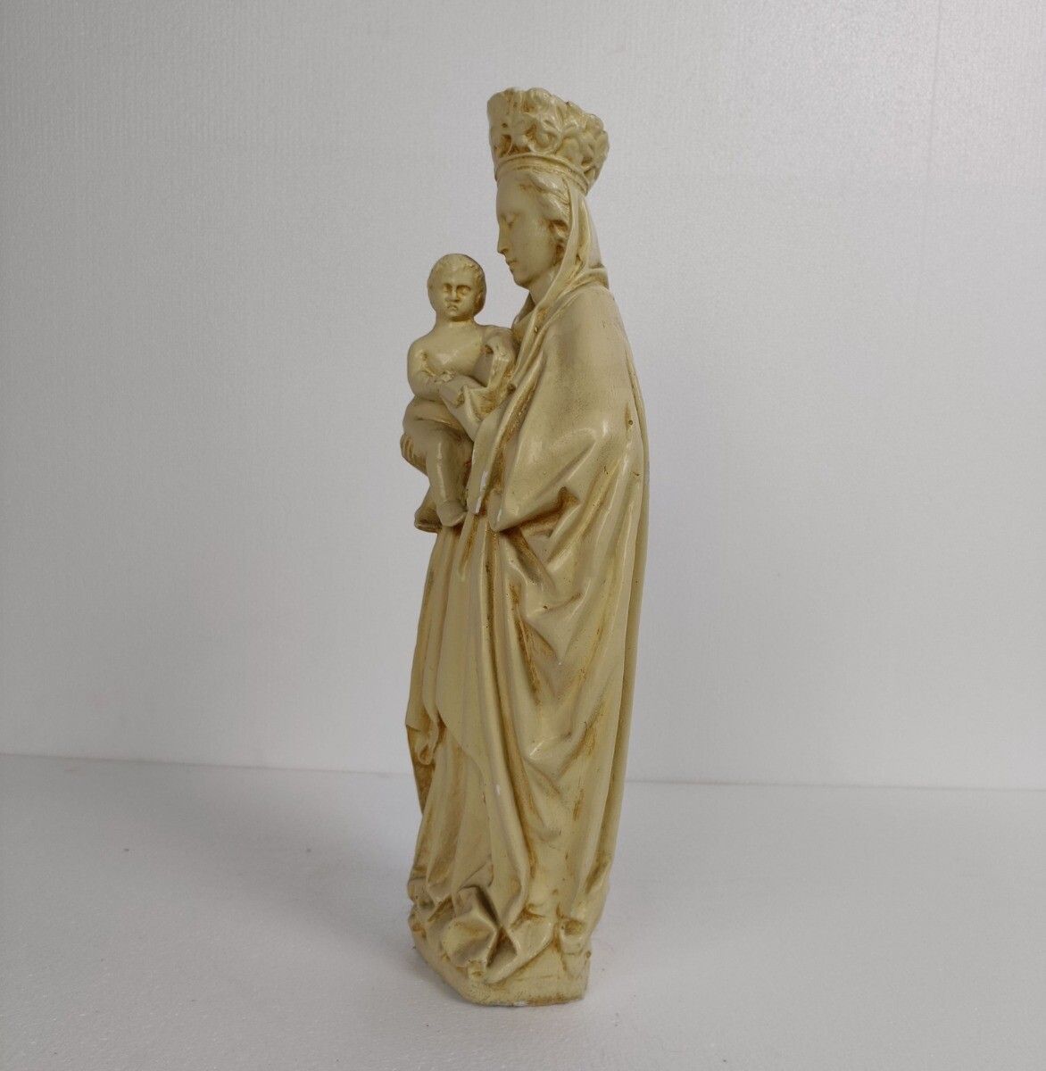 Statue Virgin Mary Madonna Crowned Infant Child Plaster Vintage Large Beautiful photo 279.0