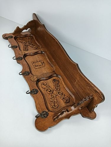 Large Carved Wooden Coat Hat Rack Antique Ornate Flower Pattern Hallway Farmhous photo buy