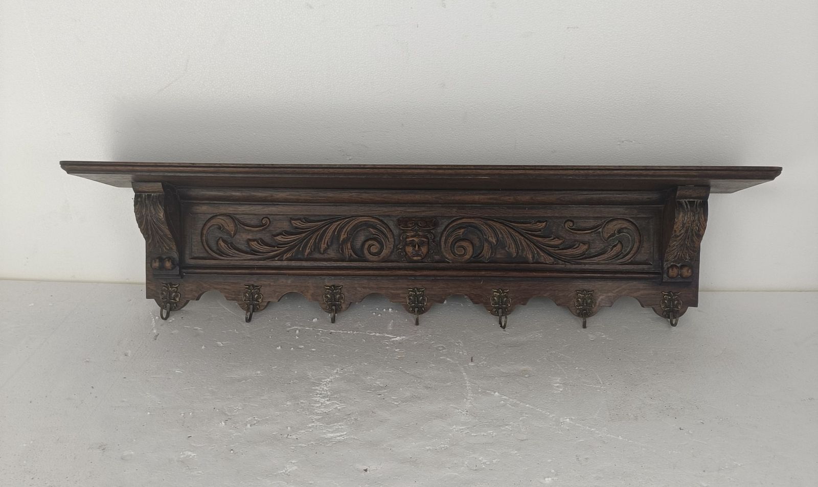 Hand Carved Wood Coat Hat Kitchen Hallway Rack Antique  Breton Style Figurines W photo furniture