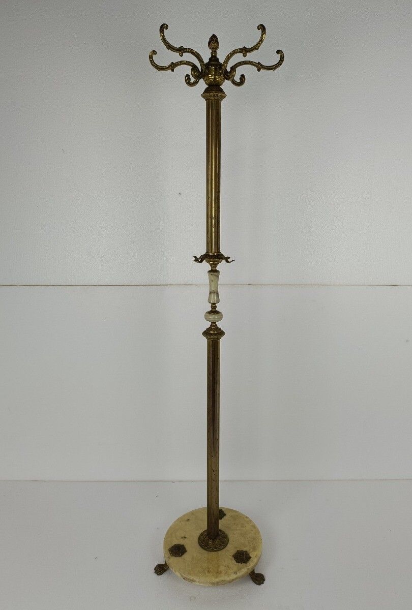 Mid Century Modern Cast Brass Hall Tree Coat Hat Rack Marble Base Eyecatcher Pin photo Furniture