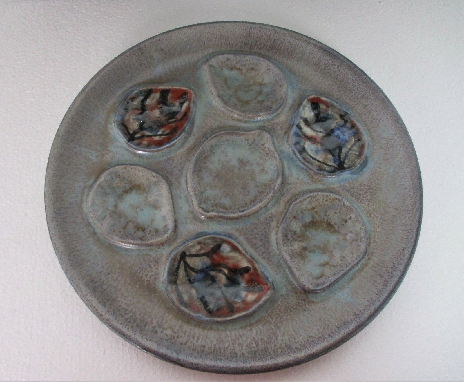 Set Of 6 French Oyster Plates Porcelain Faience Hand Painted Glazed photo Home Decor