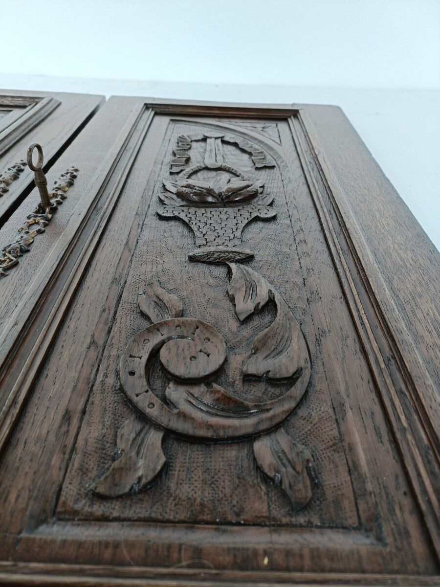 photo furniture Pair Antique French Hand Carved Wood Oak Door Panels Reclaimed Architectural Flo