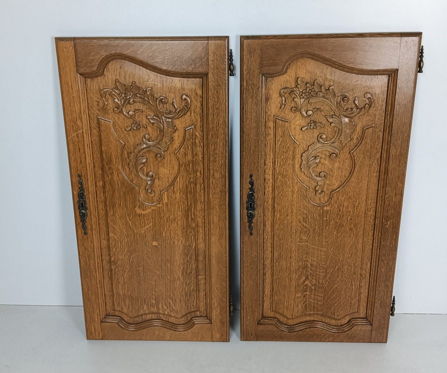 Couple Antique Hand Carved Wooden Door Panels Reclaimed Architectural Salvaged photo for sale