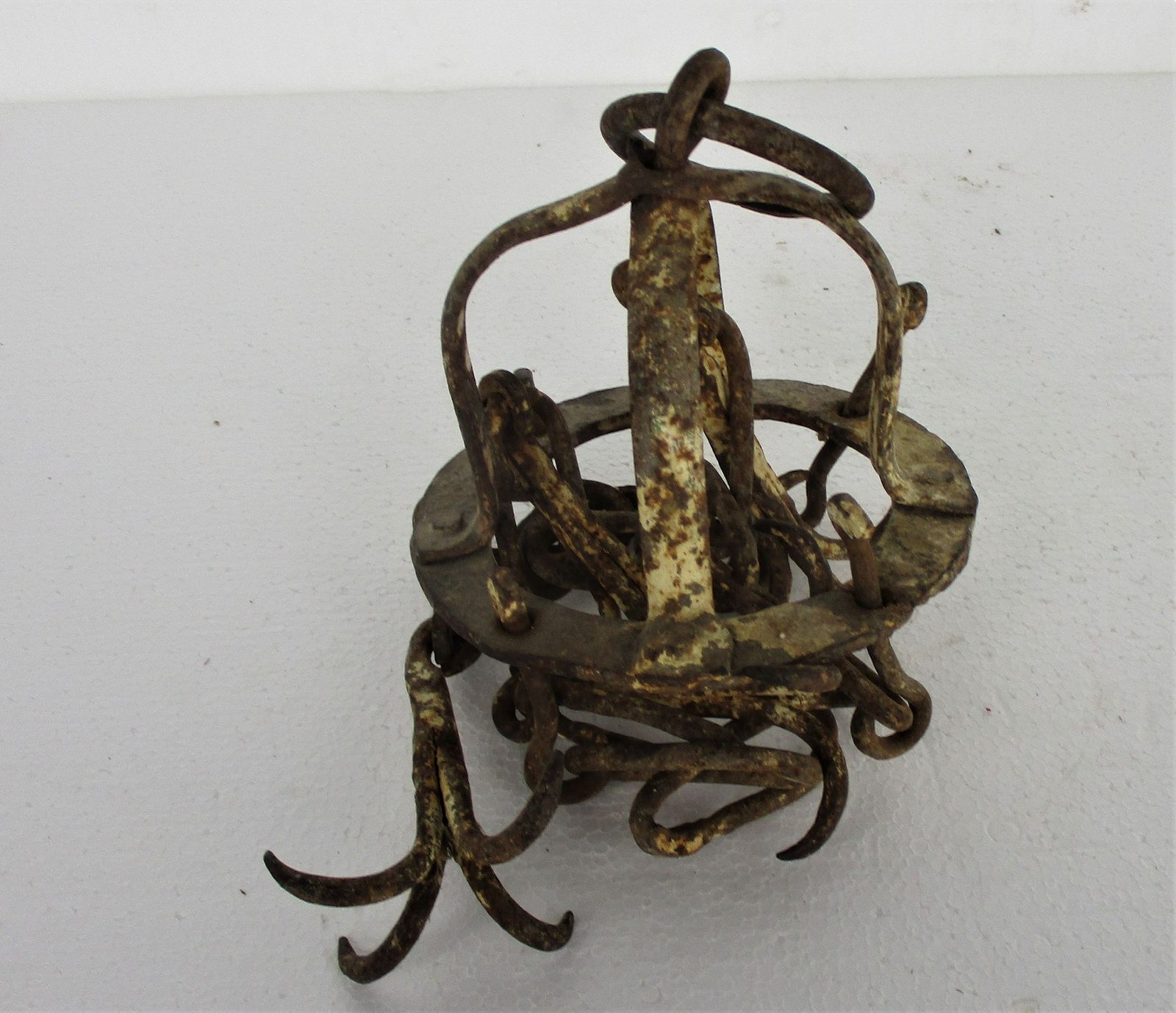 Small Antique Hanging Butcher Rack Cast Wrought Iron 4 Hooks French 18th C Count photo furniture