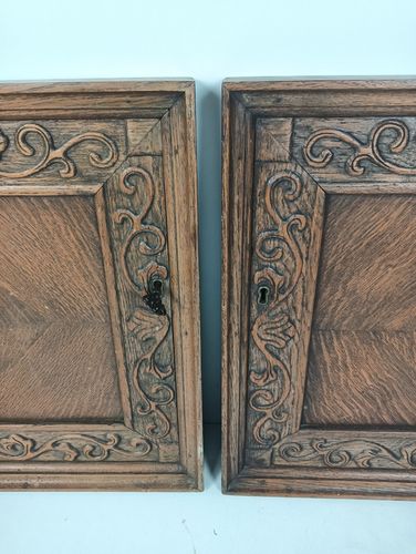 Antique Couple Of Door Panels Cabinet Carved Wood Inlay Beautiful Architectural photo Home Fixtures