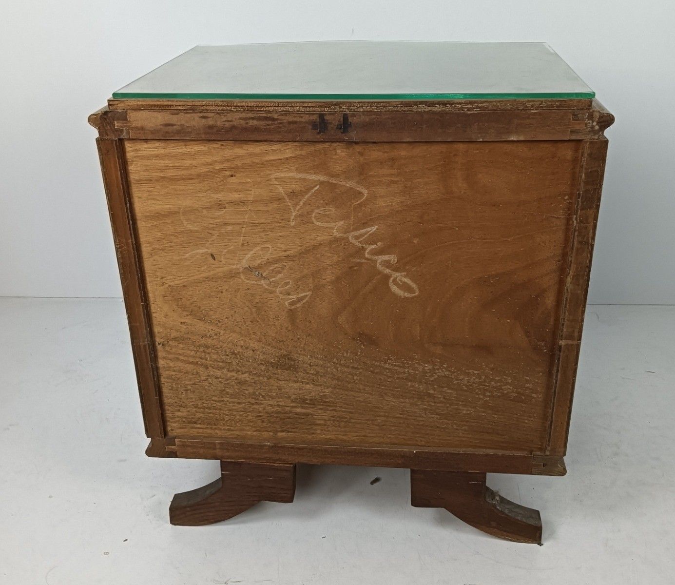 Art Deco Nightstand End Table Cabinet Inlay Marquetry Wood Glass Top Antique Lov photo vinterior