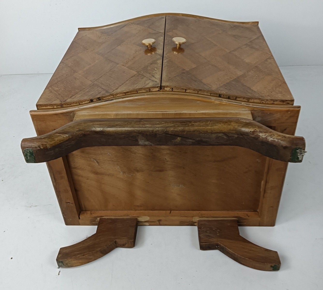 Art Deco Nightstand End Table Cabinet Inlay Marquetry Wood Glass Top Antique Lov photo buy