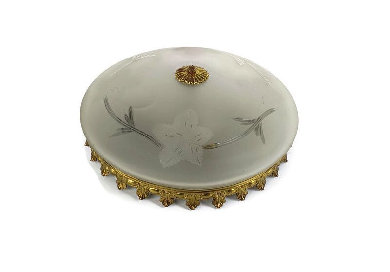 Gorgeous French Ceiling Lamp Fixture Plafonniere Ornate  Flower On Shade