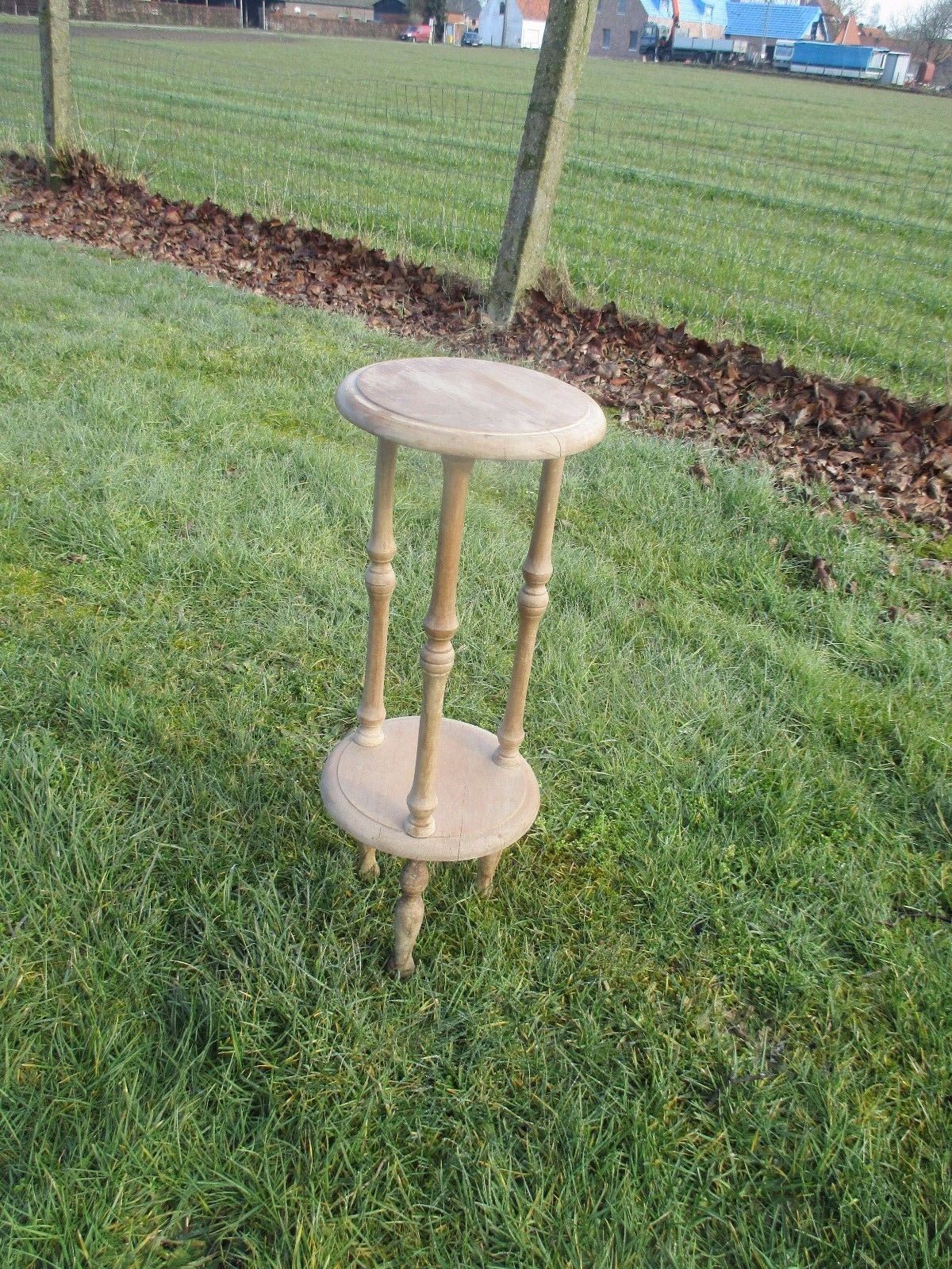 Carved Wood  2 Tier  Pedestal Table Plant Stand Side Table 25.59"