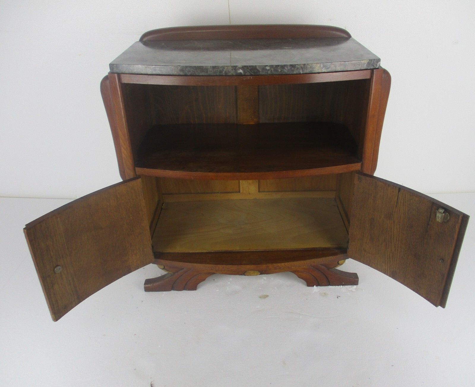 Art Deco Double Cabinet Nightstand Night Stand Marble Top Ornate Wood Lovely photo Furniture