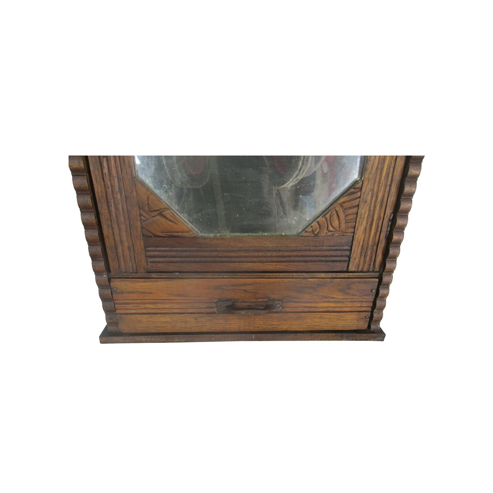Vintage Ornate Wooden Kitchen Apothecary Wall Cabinet Mirror Pediment Lovely photo for sale