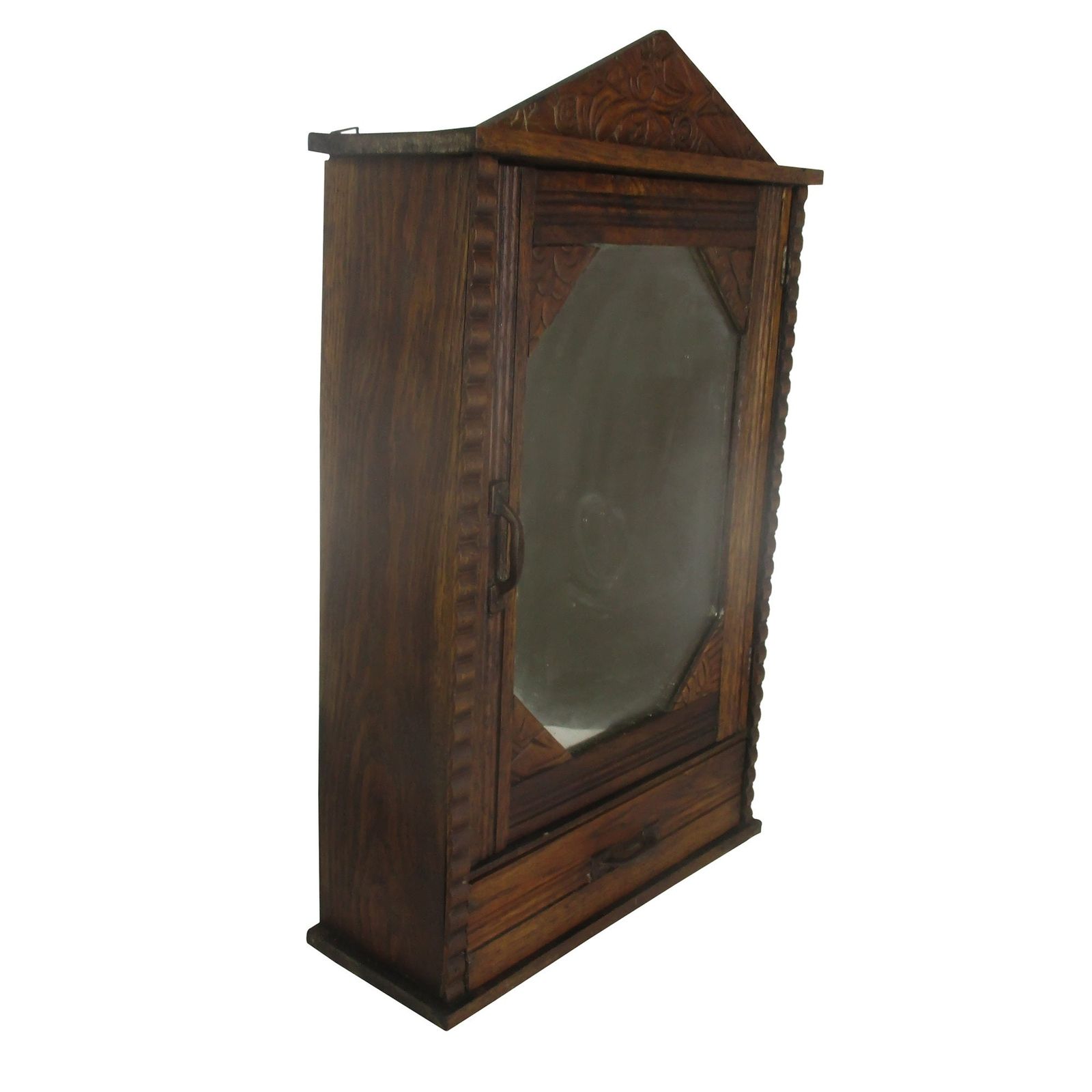 Vintage Ornate Wooden Kitchen Apothecary Wall Cabinet Mirror Pediment Lovely photo vinterior