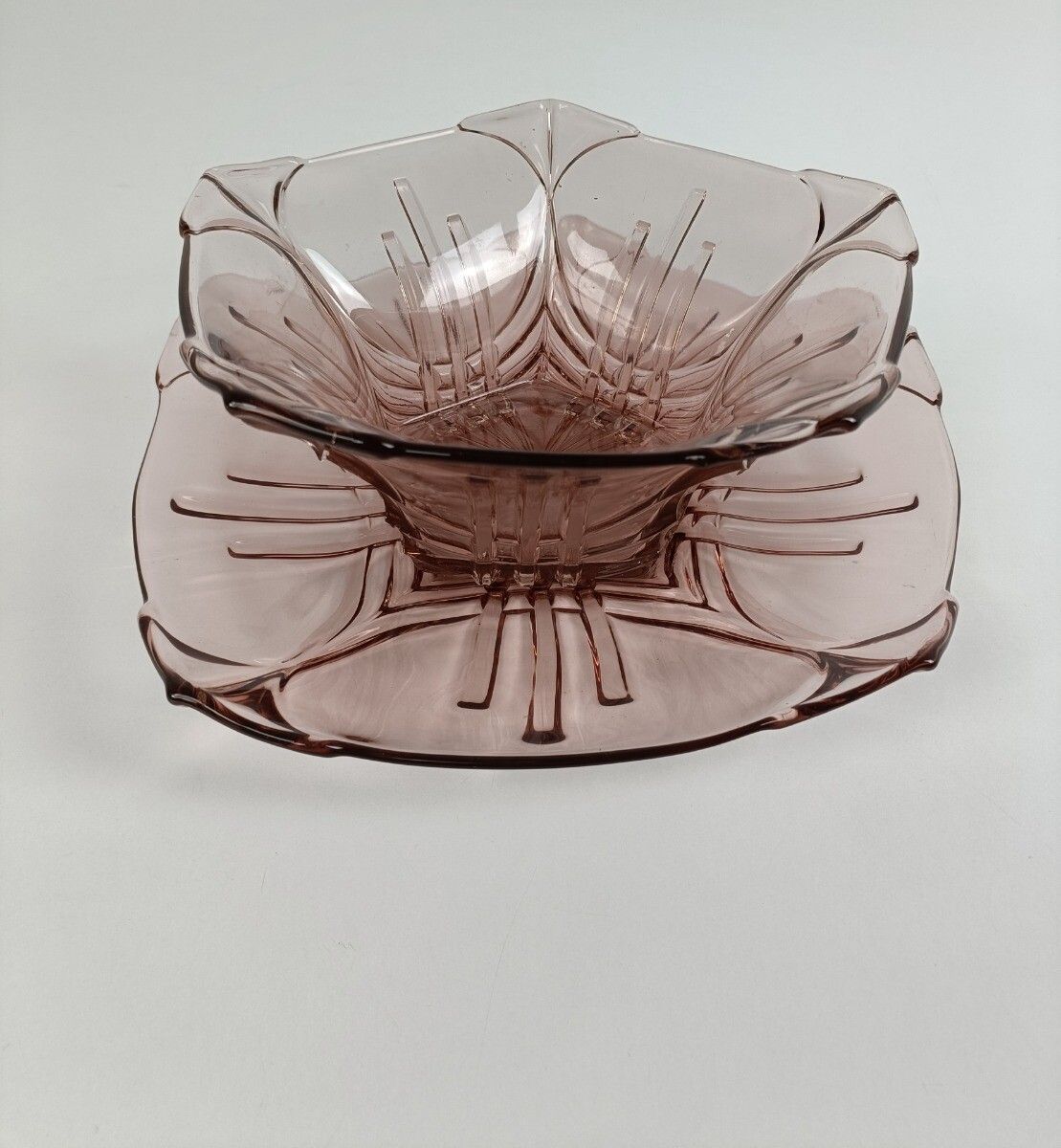 Art Deco Bowl Dish Centerpiece Basket With Serving Tray Art Glass Pink Val Sain photo furniture