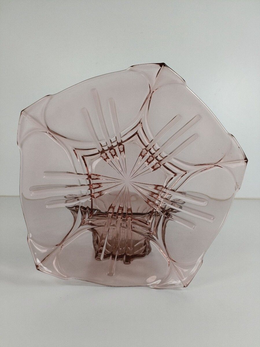 Art Deco Bowl Dish Centerpiece Basket With Serving Tray Art Glass Pink Val Sain photo 182.0