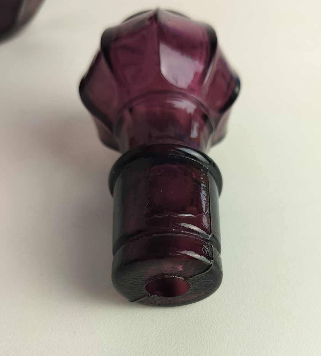 Stunning Amethyst Purple Lidded Bottle Vintage Decorative Art Glass photo for sale
