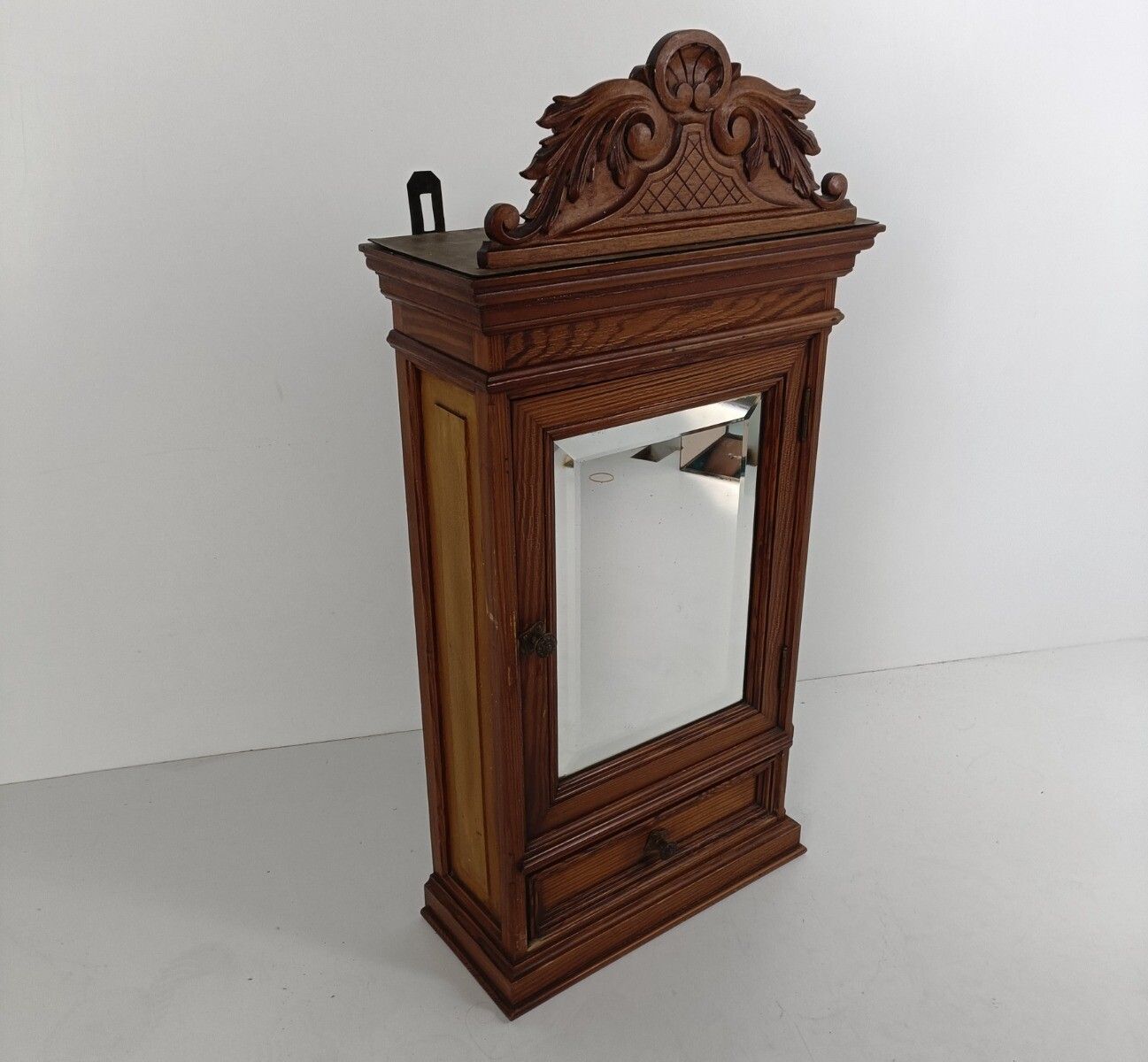 Gorgeous Large Medicine Apothecary Cabinet Gorgeous Pediment Beveled Glass Mirro photo furniture
