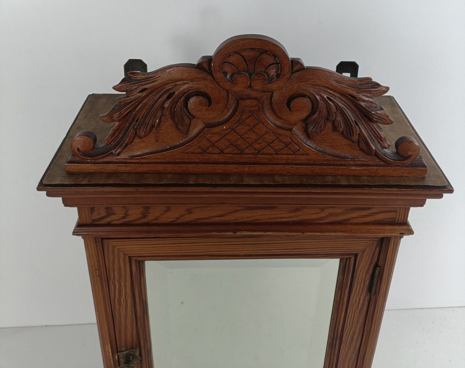 Gorgeous Large Medicine Apothecary Cabinet Gorgeous Pediment Beveled Glass Mirro photo for sale