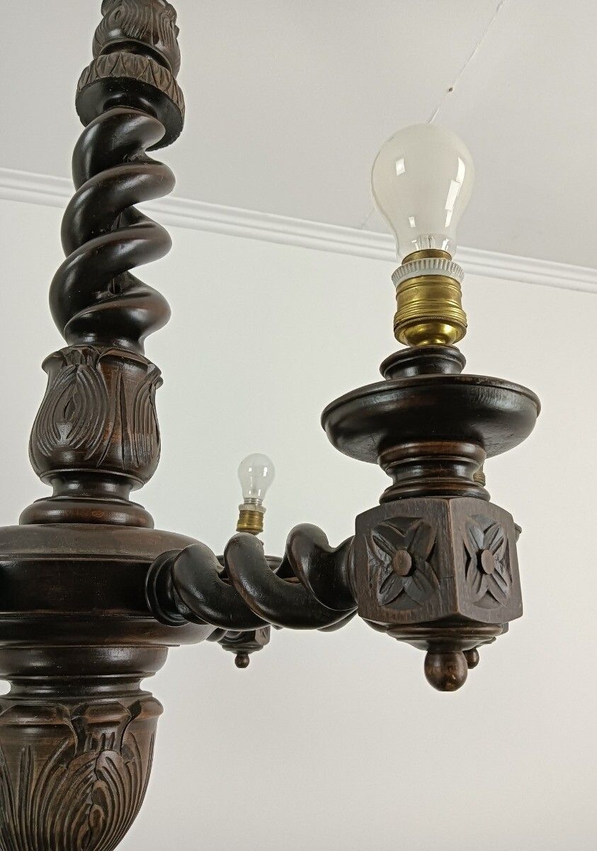 Open Barley Twist Twisted Wooden Wood Chandelier 6 Lights Gorgeous Farmhouse Sty photo vinterior