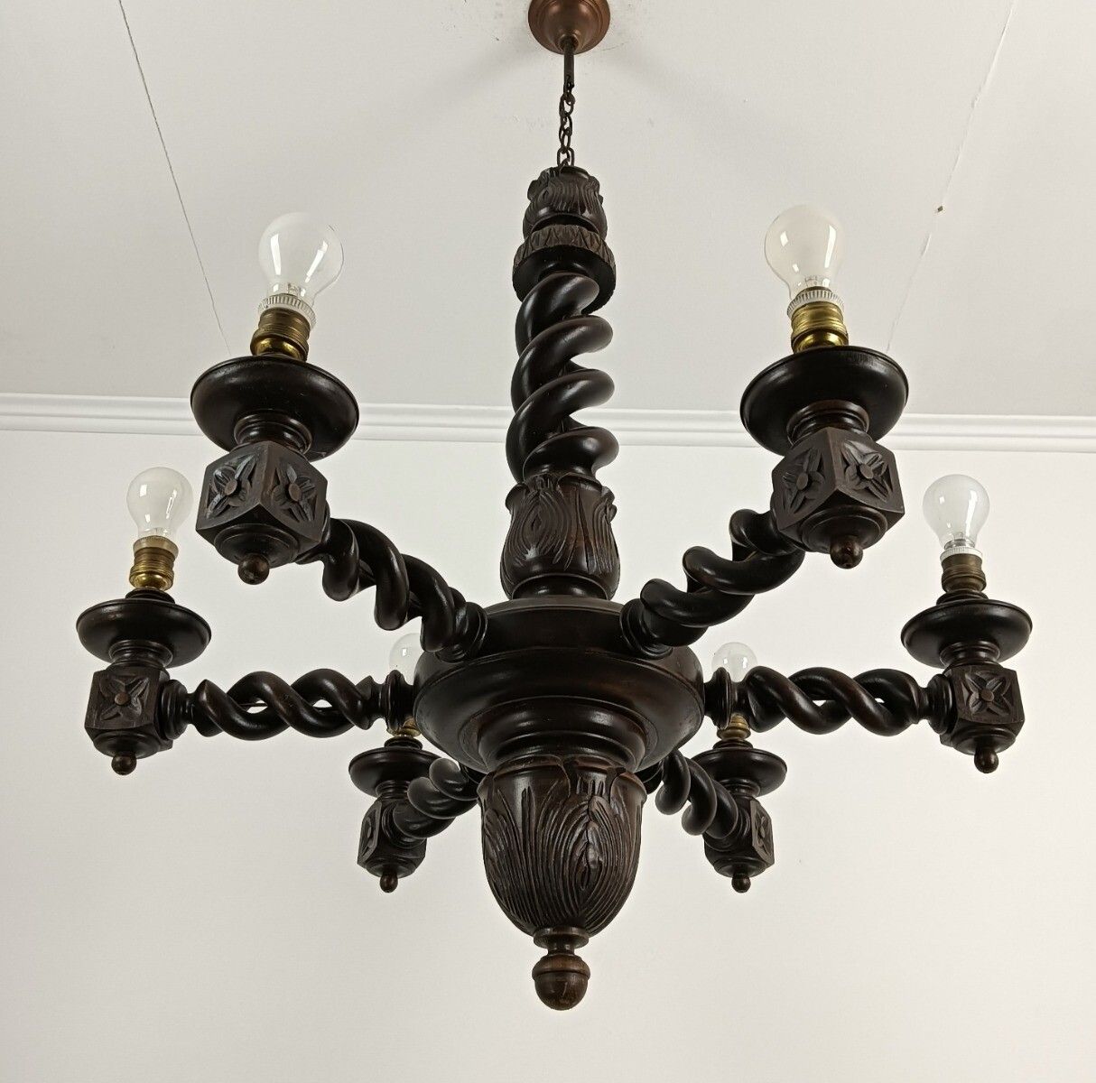 Open Barley Twist Twisted Wooden Wood Chandelier 6 Lights Gorgeous Farmhouse Sty photo vintage