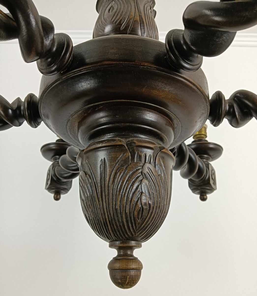Lighting Open Barley Twist Twisted Wooden Wood Chandelier 6 Lights Gorgeous Farmhouse Sty photo